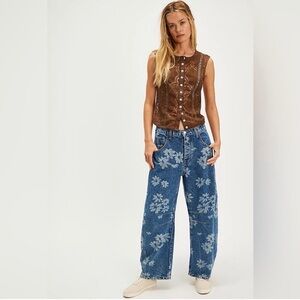 We The Free Blue Floral Wide Leg Jeans
